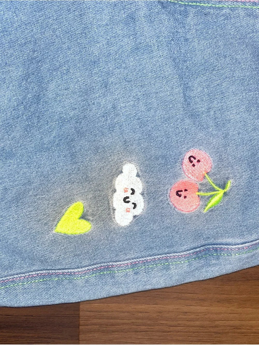 Garanimals Light Blue Denim Shorts with Neon Embroidered Cherries